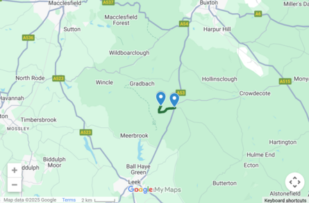 Location map for Peak District Retreat at Shawbottom, just off the A53