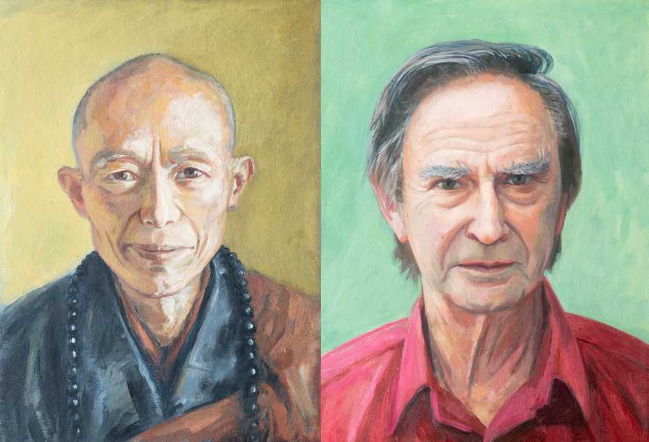 Portraits in oil of Chan Masters Shengyen and John Crook by Ros Cuthbert