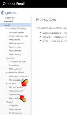 Setting up "Safe Senders" and "Blocked Senders"