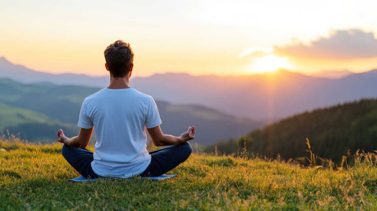 man meditating in a natural setting during sunrise (Person stock photos by Vecteezy.com)
